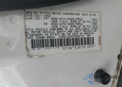 2000 Lexus Rx 300 from USA, damaged, VIN JT6GF10U4Y0060775